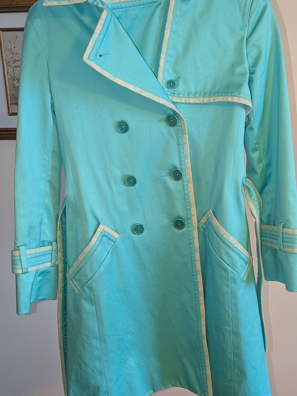 Coach Tiffany Blue Belted Trench Coat Size 6